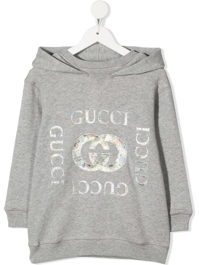 Gucci Kids' Logo Print Cotton Sweatshirt Hoodie In Grey