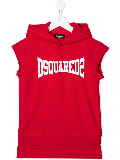 Dsquared2 Kids' Logo印花卫衣式连衣裙 In Red