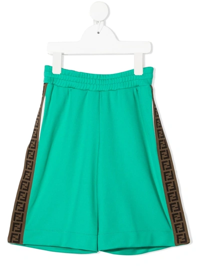 Fendi Kids' Ff Technical Jersey Shorts In Parrot