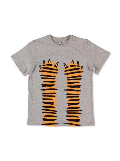 Stella Mccartney Kids' Tiger Paws-print Organic-cotton T-shirt In Grey