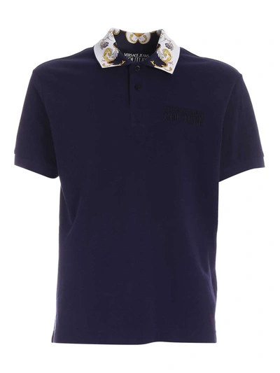 Versace Jeans Couture Logo Print Details Polo Shirt In Blue