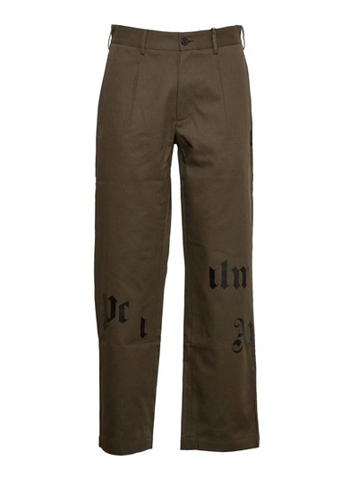 Palm Angels Straight Leg Logo Pants In Green In Black