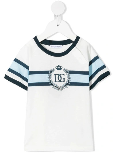 Dolce & Gabbana Babies' Stripe-detail Logo T-shirt In White