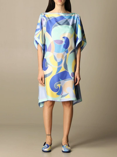 Emilio Pucci Printed Silk Twill Mini Dress In Gnawed Blue