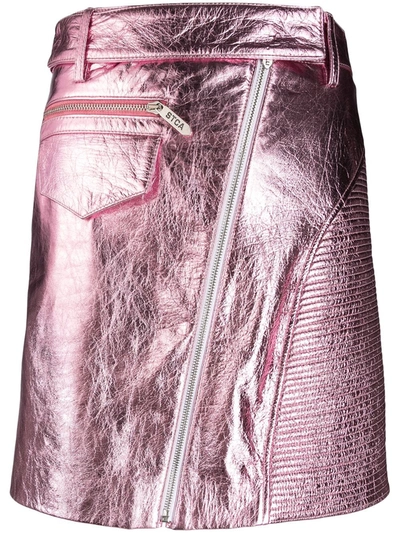 Just Cavalli Metallic Leather Mini-skirt In Pink