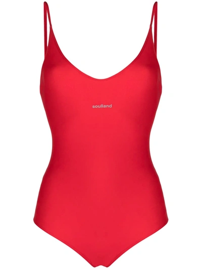 Soulland Adel V-neck Swimsuit In Red
