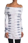 Go Couture Foldover Off-the-shoulder Tunic Sweater In White Tie Dye
