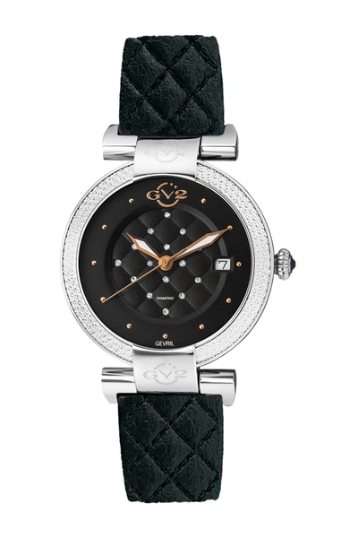 Gevril Berletta Black Dial Black Vegan Quilted Strap Watch, 37mm