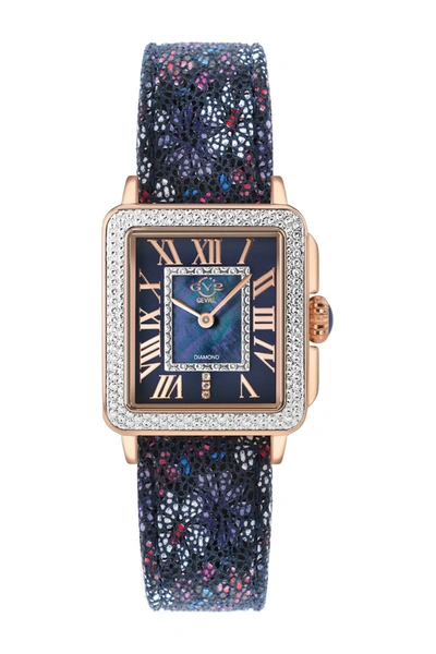 Gevril Padova Diamond Leather Strap Watch, 27mm X 30mm In Blue