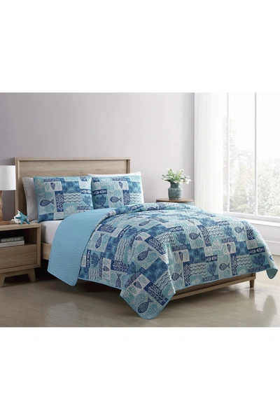 Vcny Home Patchwork Sea Life Reversible Quilt Set In Blue