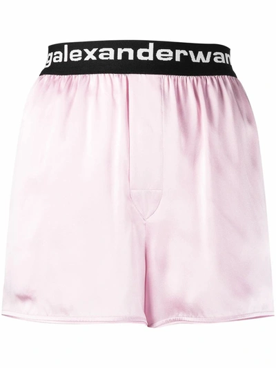 Alexander Wang Logo Elastic Silk Shorts In Pink