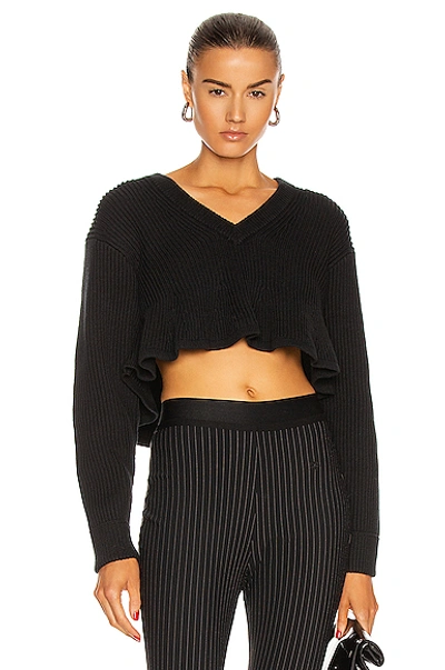 Alexander Wang T Cropped V Neck Sweater In Black
