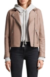 Allsaints Dalby Leather Biker Jacket In Blush Pink