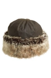 BARBOUR 'AMBUSH' WAXED COTTON HAT WITH FAUX FUR TRIM,888242313108