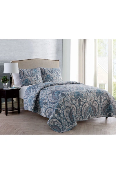Vcny Home Lawrence Damask Quilt Set In Blue