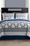 Vcny Home Beckham Blue Damask Bed-in-a-bag Comforter Set In Blue