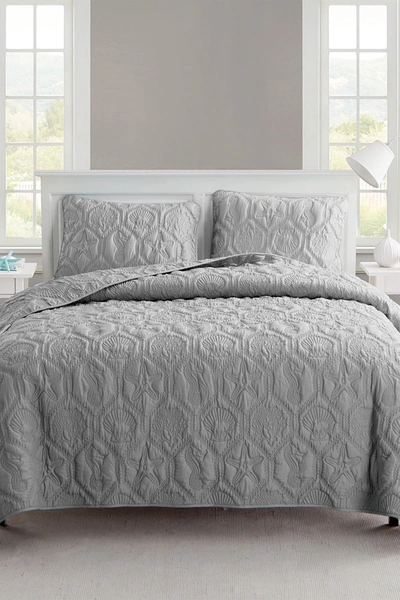 Vcny Home Shore Embossed Quilt Set In Grey