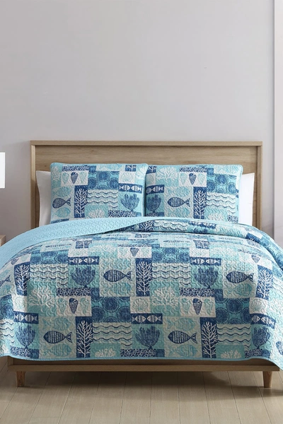 Vcny Home Patchwork Sea Life Reversible Quilt Set In Blue