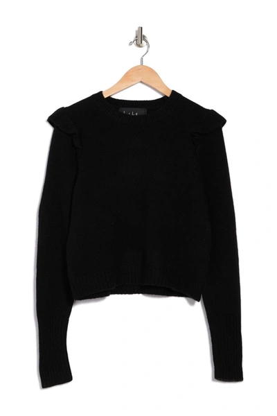 Nicole Miller Jewel Neck Ruffled Pullover Cashmere Sweater In Black