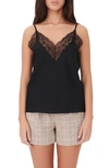 Maje Leatoni Silk Satin And Lace Camisole Top In Black