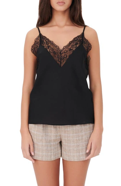 Maje Leatoni Silk Satin And Lace Camisole Top In Noir