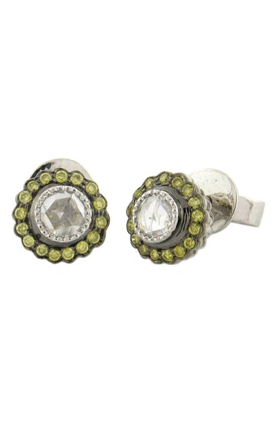 Sethi Couture Green Diamond Stud Earrings In White Gold