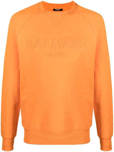 Balmain Logo-embossed Cotton Sweatshirt In Orange