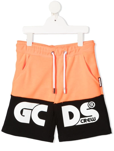 Gcds Kids' Logo印花运动短裤 In Orange