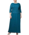 Alex Evenings Plus Size Sequined Lace Gown In Peacock