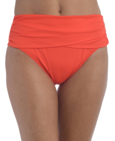 La Blanca Solid Shirred Mid-waist Bottoms Women's Swimsuit In Paprika