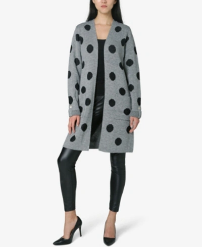 Adrienne Vittadini Long Sleeves Jacquard In Polka Dot Pattern Coatigan In Gray, Black