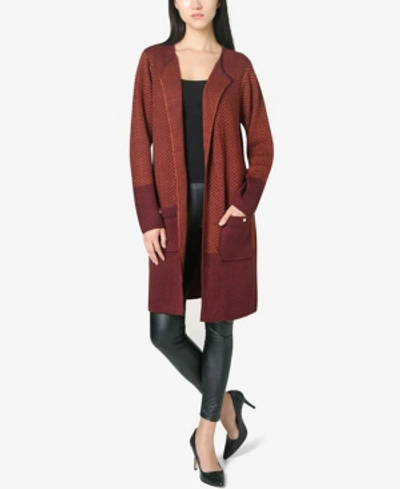 Adrienne Vittadini Long Sleeves Open Cardigan In Tawny Port, Picante