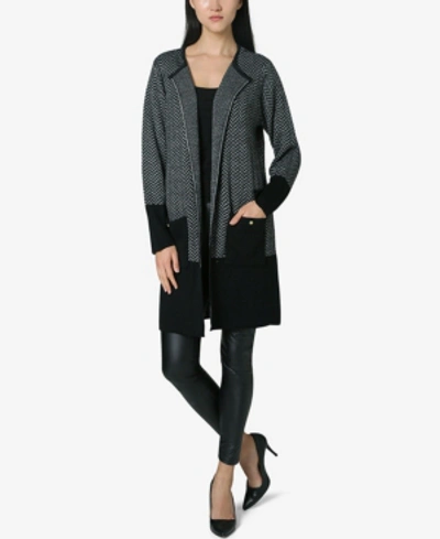 Adrienne Vittadini Long Sleeves Open Cardigan In Jet Black, Heather Gray