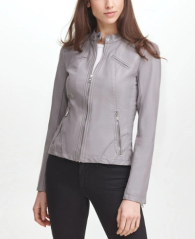 Guess Women's Faux Leather Moto Jacket In Medium Grey