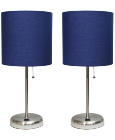 All The Rages Stick Lamp With Usb Charging Port And Fabric Shade 2 Pack Set In Navy