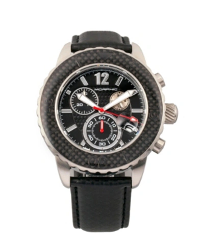 Morphic M51 Series, Silver Case, Black Leather Chronograph Band Watch W/date