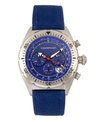 MORPHIC M53 SERIES, SILVER CASE, CHRONOGRAPH FIBER WEAVED BLUE LEATHER BAND WATCH W/DATE, 45MM