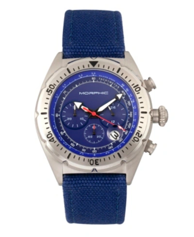 Morphic M53 Series, Silver Case, Chronograph Fiber Weaved Blue Leather Band Watch W/date, 45mm