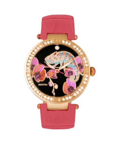 BERTHA QUARTZ CAMILLA COLLECTION CORAL LEATHER WATCH 38MM