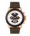MORPHIC M57 SERIES, ROSE GOLD CASE, OLIVE CHRONOGRAPH LEATHER BAND WATCH, 43MM