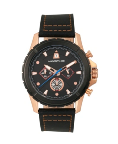 Morphic M57 Series, Rose Gold Case, Black Chronograph Leather Band Watch, 43mm