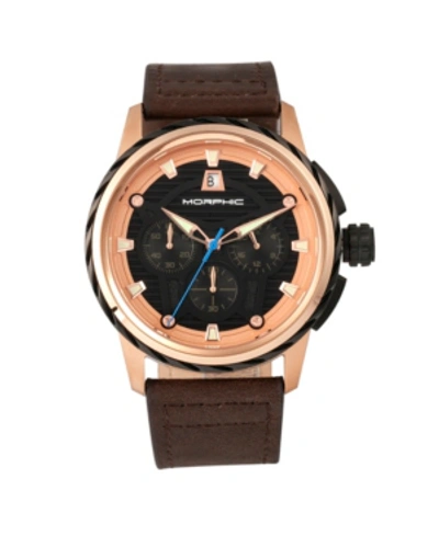 Morphic M61 Series, Rose Gold Case, Dark Brown Leather Chronograph Band Watch W/date, 45mm