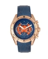 MORPHIC M66 SERIES, SKELETON DIAL, ROSE GOLD CASE, BLUE LEATHER BAND WATCH W/DAY/DATE, 45MM