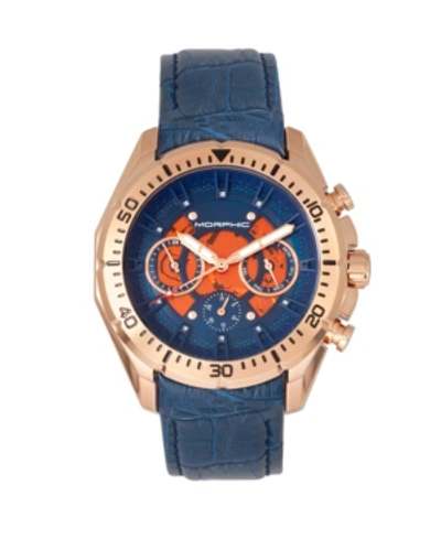 Morphic M66 Series, Skeleton Dial, Rose Gold Case, Blue Leather Band Watch W/day/date, 45mm