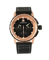 MORPHIC M61 SERIES, ROSE GOLD CASE, BLACK LEATHER CHRONOGRAPH BAND WATCH W/DATE, 45MM