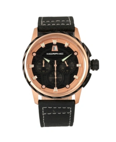 Morphic M61 Series, Rose Gold Case, Black Leather Chronograph Band Watch W/date, 45mm