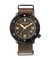 MORPHIC M58 SERIES, BLACK CASE, OLIVE NATO LEATHER BAND WATCH W/ DATE, 42MM