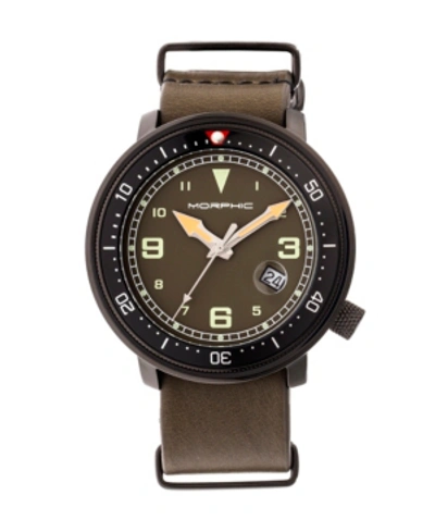 Morphic M58 Series, Black Case, Olive Nato Leather Band Watch W/ Date, 42mm