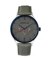 MORPHIC M65 SERIES, GREY LEATHER BAND WATCH W/DAY/DATE, 42MM