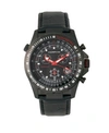 MORPHIC M36 SERIES, BLACK CASE CHARCOAL LEATHER BAND CHRONOGRAPH WATCH, 44MM